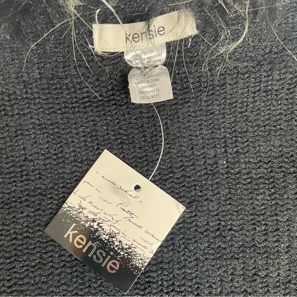 Kensie Black‎ Vest with Faux Fur Trim Fringe at Hem One Size NWT - Picture 7 of 9